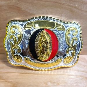 Mother Mary, Virgin Mary Belt Buckle, Large, Silver, Gold Colored, Black, Red